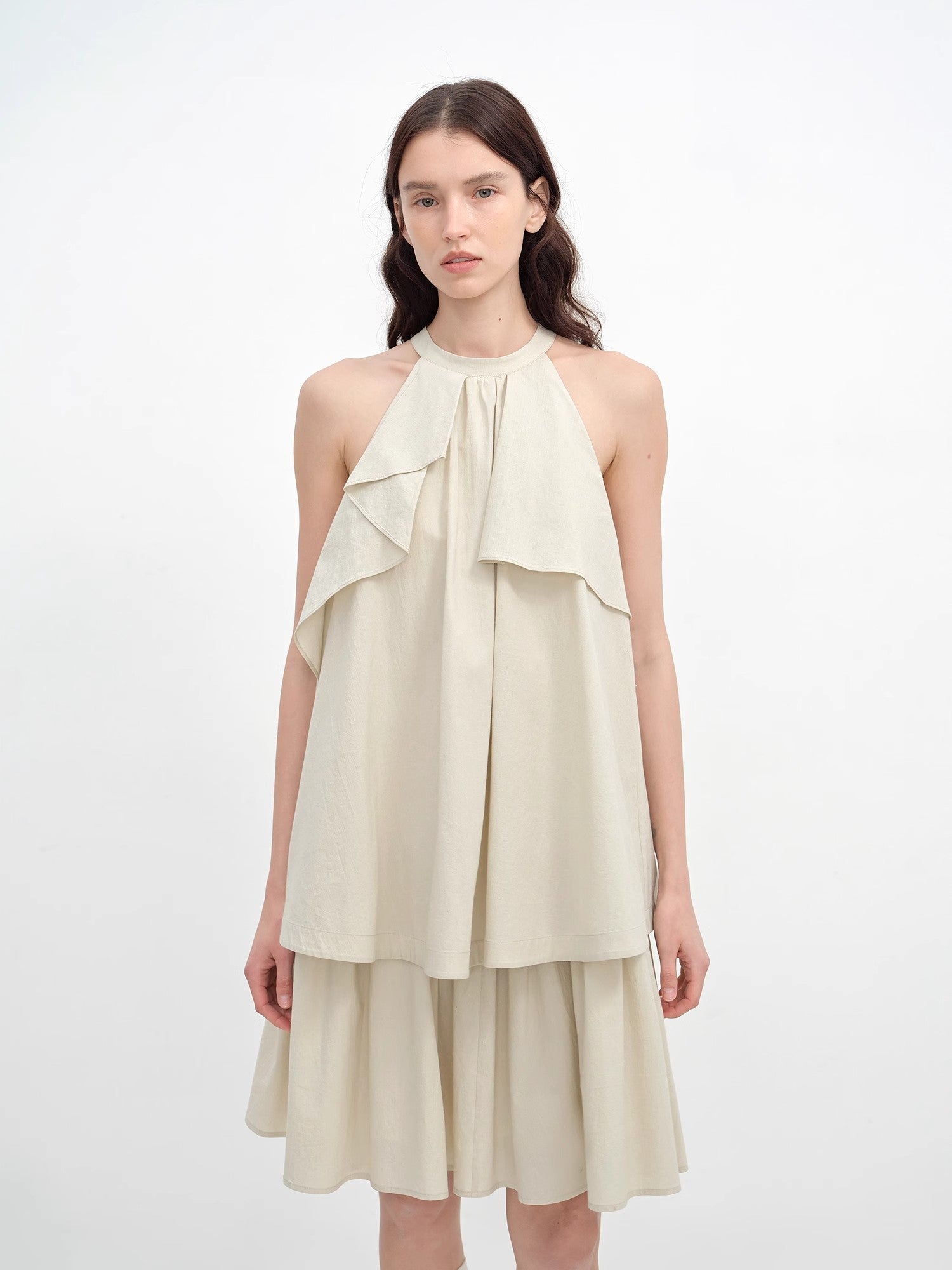 "Floating Island Manor" small stand - up collar design asymmetrical halter dress - variant_title