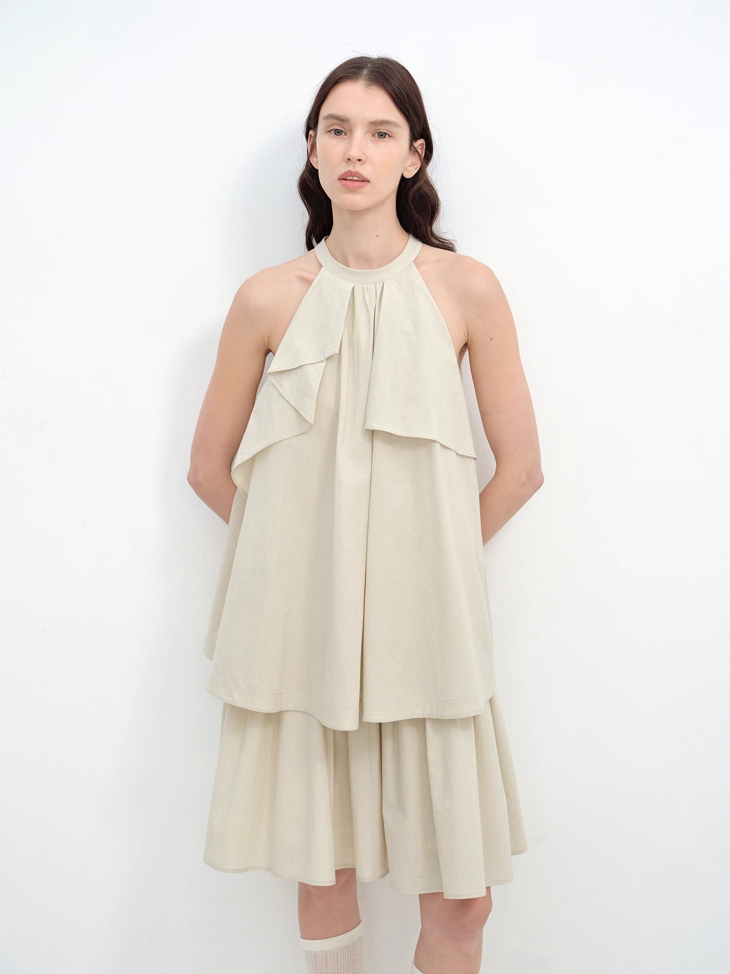 "Floating Island Manor" small stand - up collar design asymmetrical halter dress - variant_title