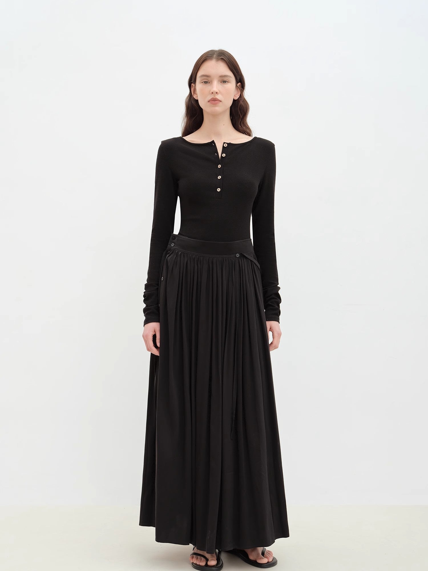 "Floating Lights on the Sea" Adjustable Waist Pleated Straight Skirt - variant_title