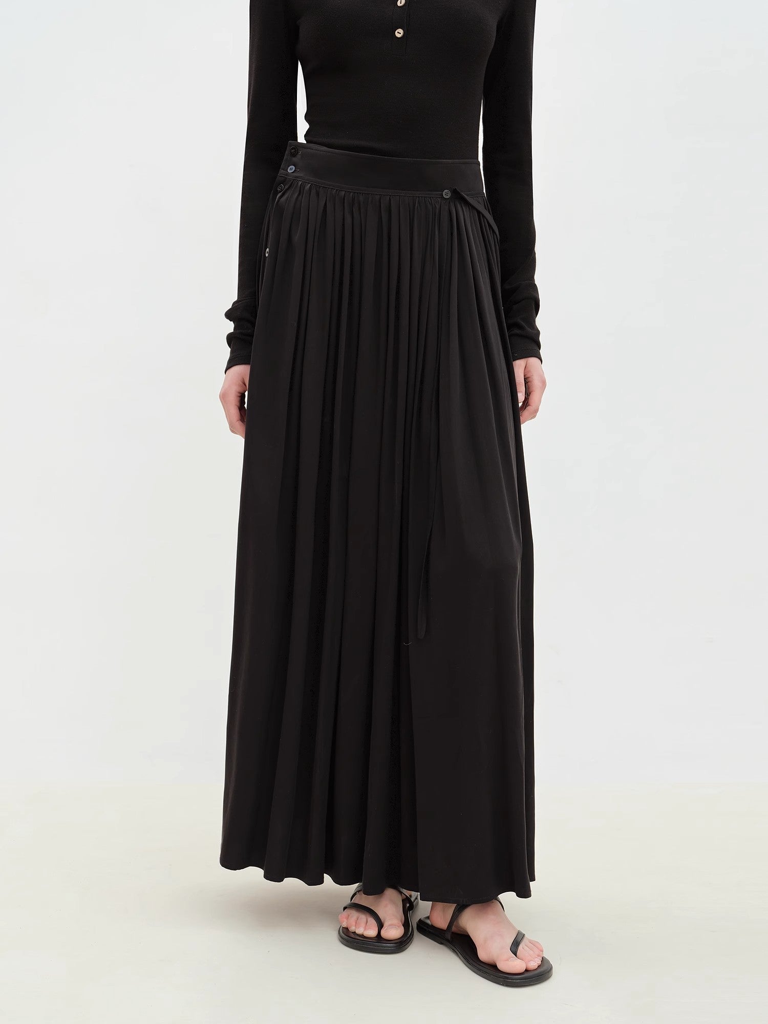 "Floating Lights on the Sea" Adjustable Waist Pleated Straight Skirt - variant_title