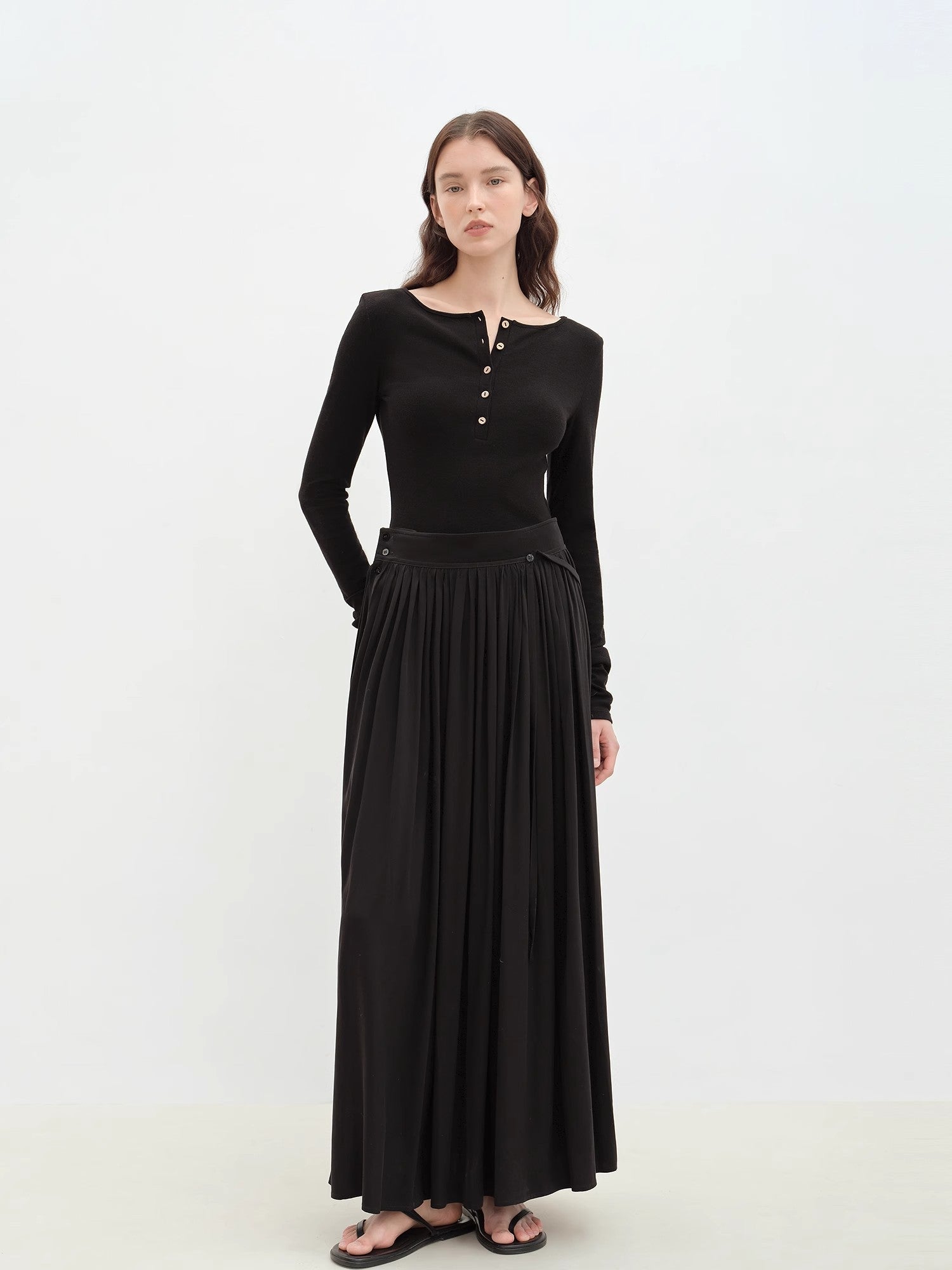 "Floating Lights on the Sea" Adjustable Waist Pleated Straight Skirt - variant_title