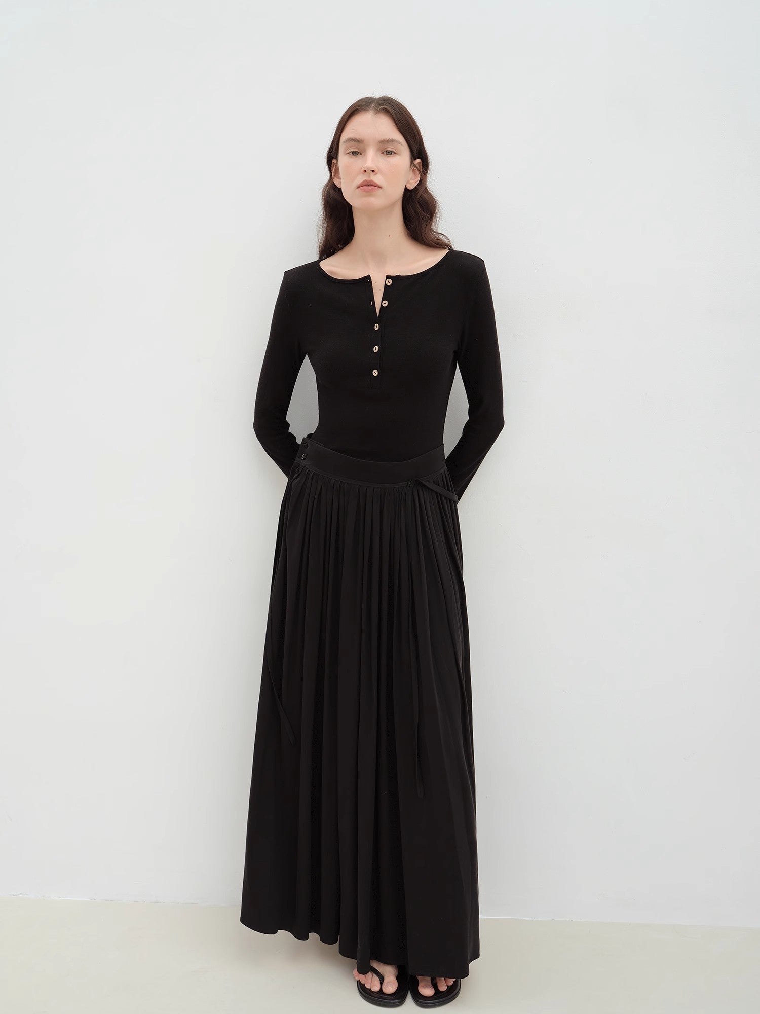 "Floating Lights on the Sea" Adjustable Waist Pleated Straight Skirt - variant_title