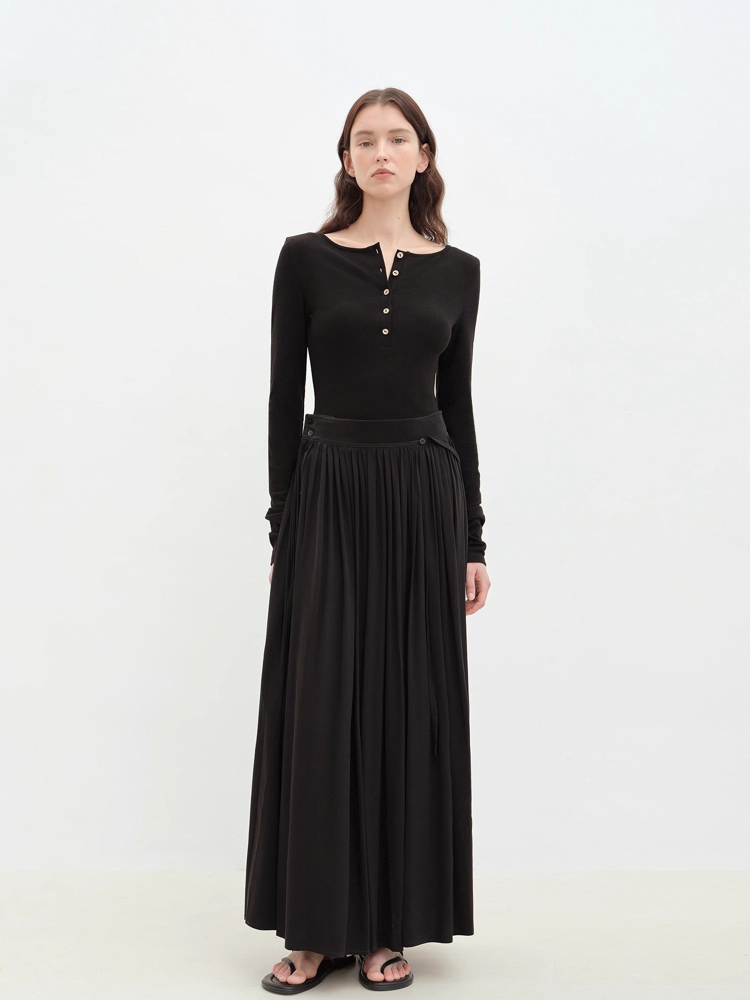 "Floating Lights on the Sea" Adjustable Waist Pleated Straight Skirt - variant_title