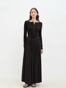 "Floating Lights on the Sea" Adjustable Waist Pleated Straight Skirt - variant_title