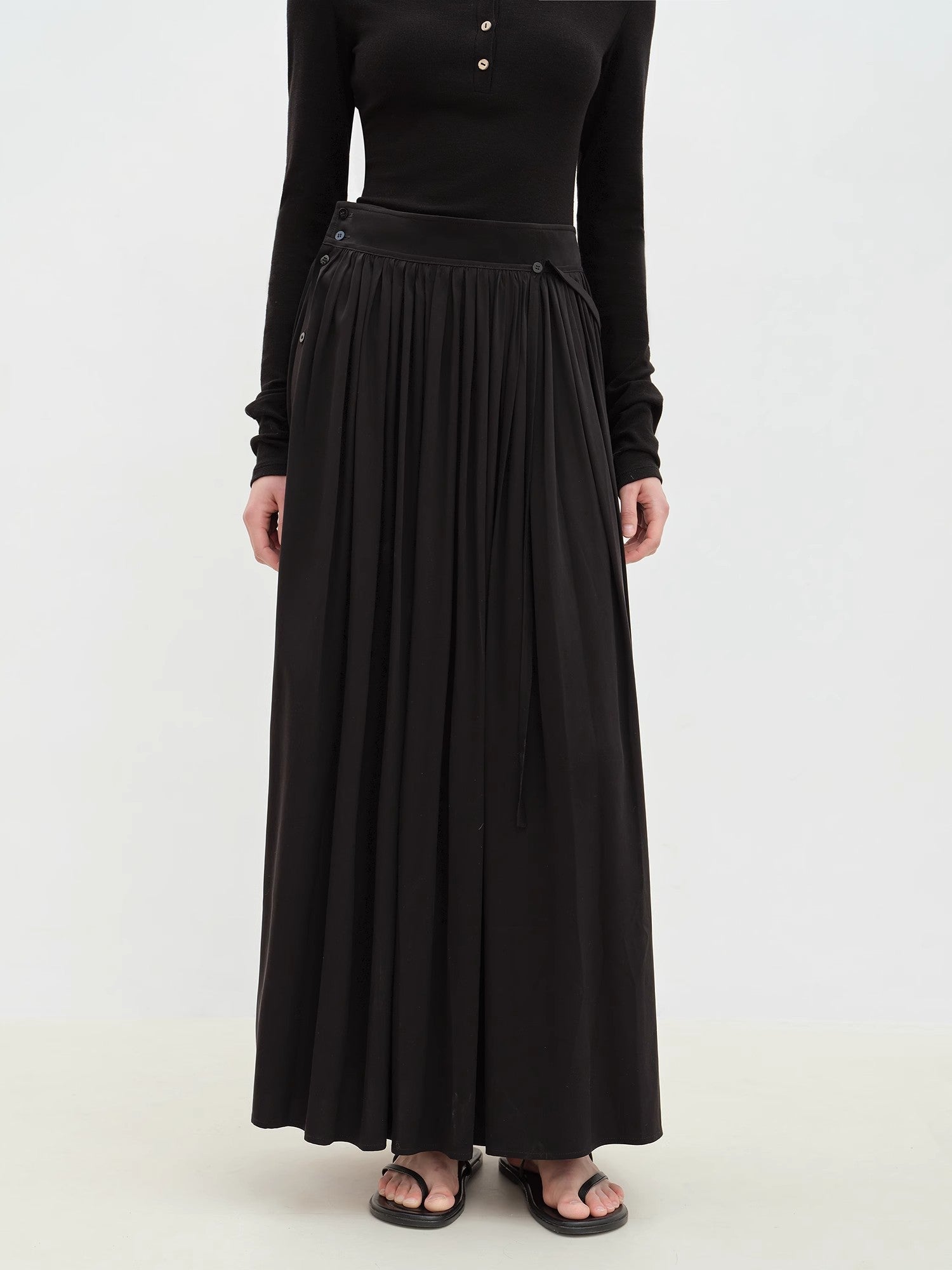 "Floating Lights on the Sea" Adjustable Waist Pleated Straight Skirt - variant_title