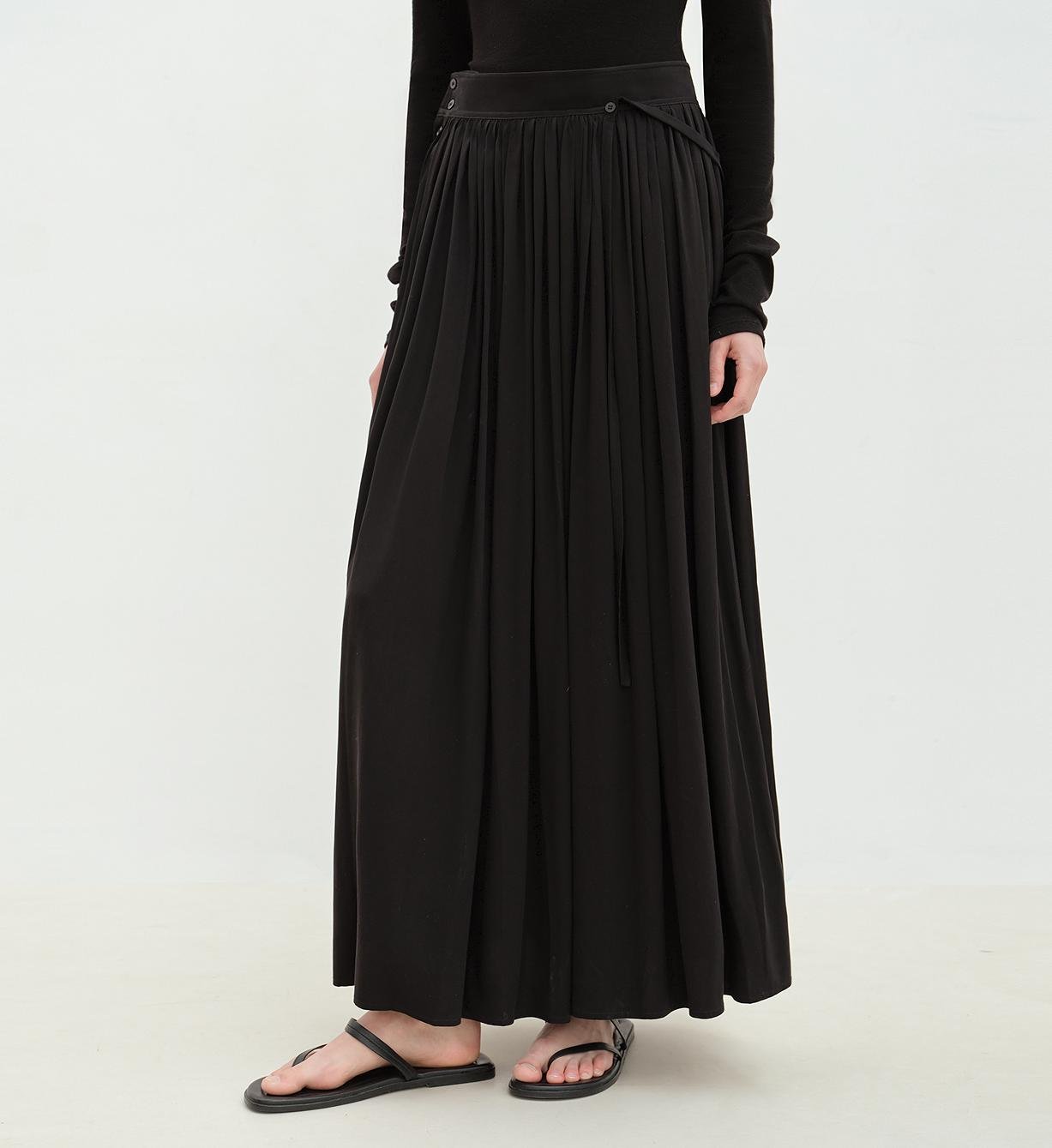 "Floating Lights on the Sea" Adjustable Waist Pleated Straight Skirt - variant_title