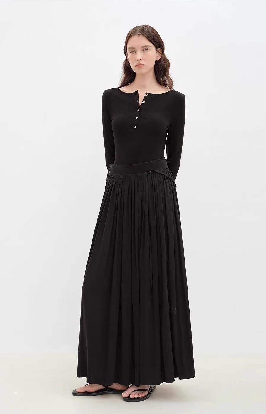 "Floating Lights on the Sea" Adjustable Waist Pleated Straight Skirt - variant_title