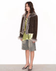 Florence dark brown Merino shearling coat, full-length side angle