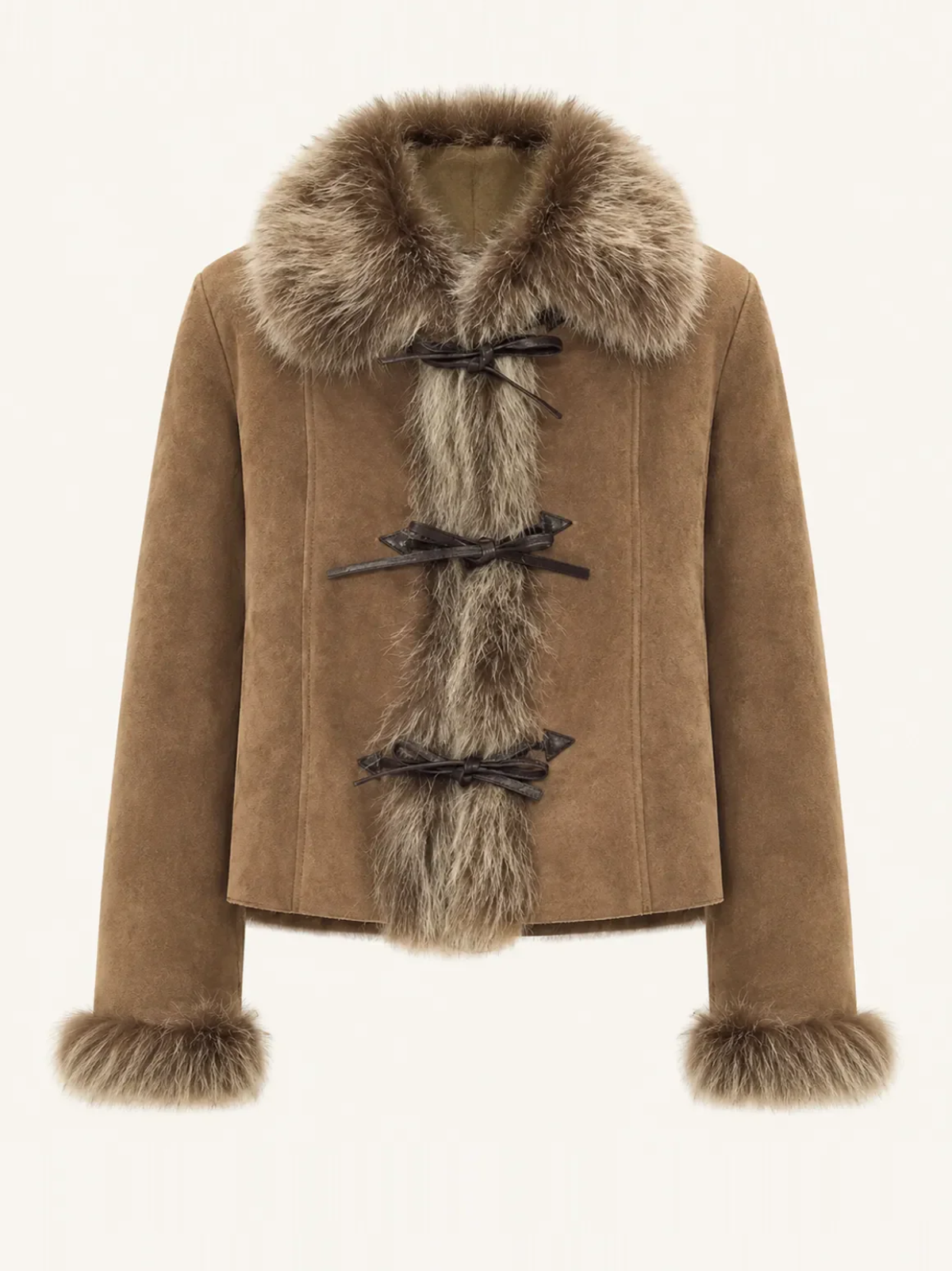Florence macchiato Merino shearling coat with fox fur collar product cutout
