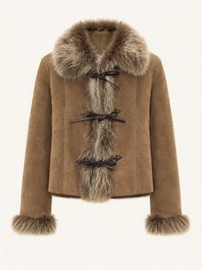 Florence macchiato Merino shearling coat with fox fur collar product cutout