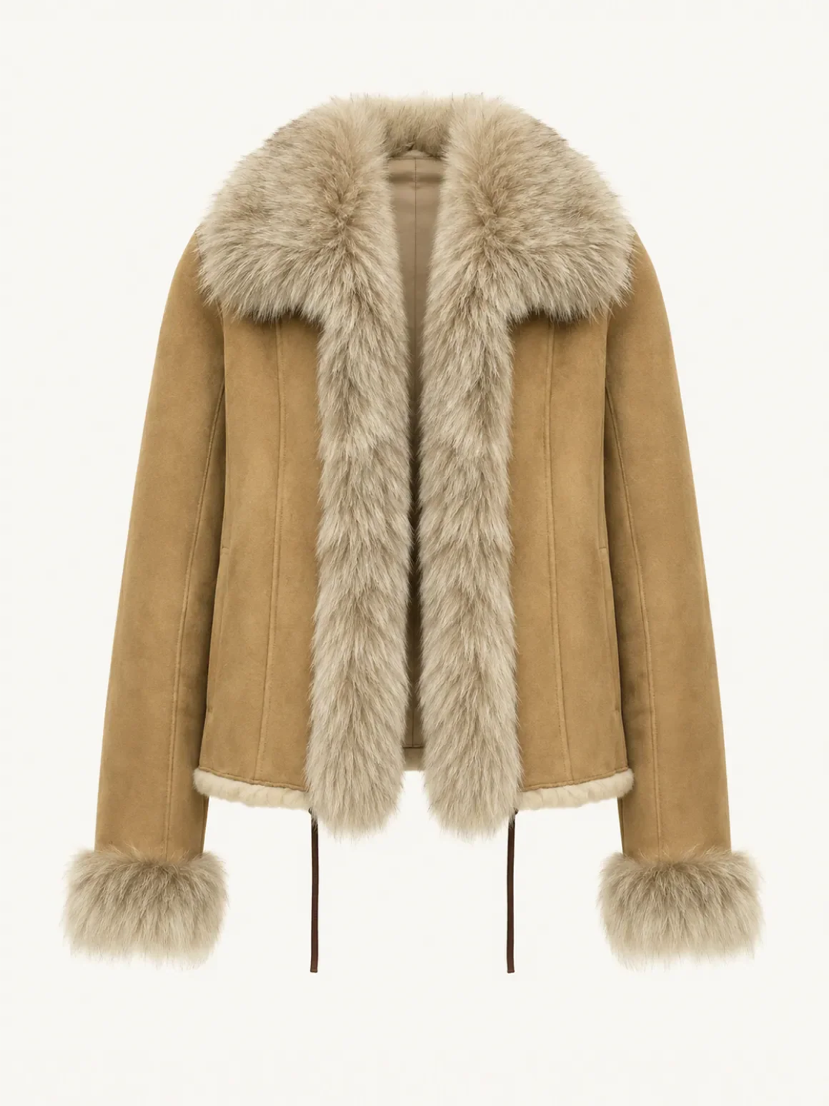 Florence yellow-green Merino shearling coat with long fox fur trim product cutout
