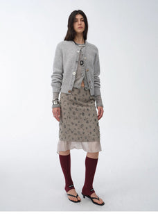 "Flowers and Her" irregular hand - embroidered sequin skirt - variant_title