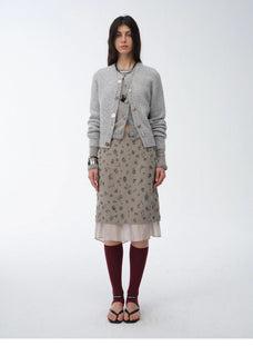 "Flowers and Her" irregular hand - embroidered sequin skirt - variant_title
