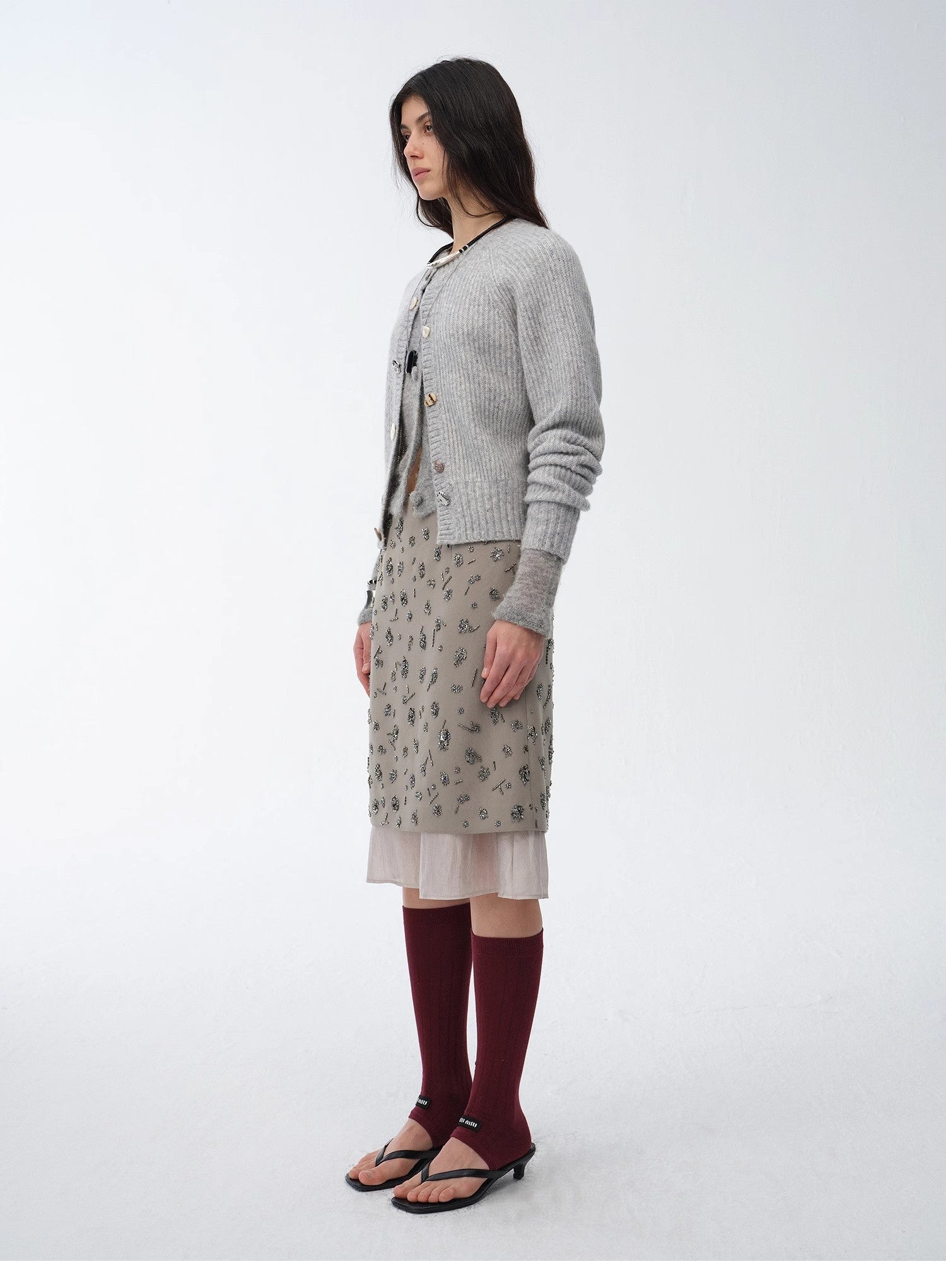 "Flowers and Her" irregular hand - embroidered sequin skirt - variant_title