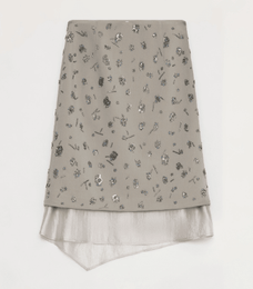 "Flowers and Her" irregular hand - embroidered sequin skirt - variant_title
