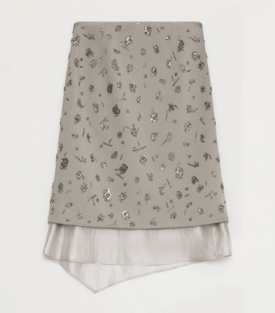 "Flowers and Her" irregular hand - embroidered sequin skirt - variant_title