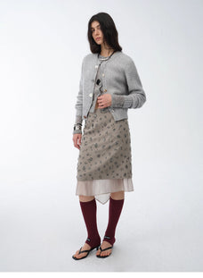 "Flowers and Her" irregular hand - embroidered sequin skirt - variant_title