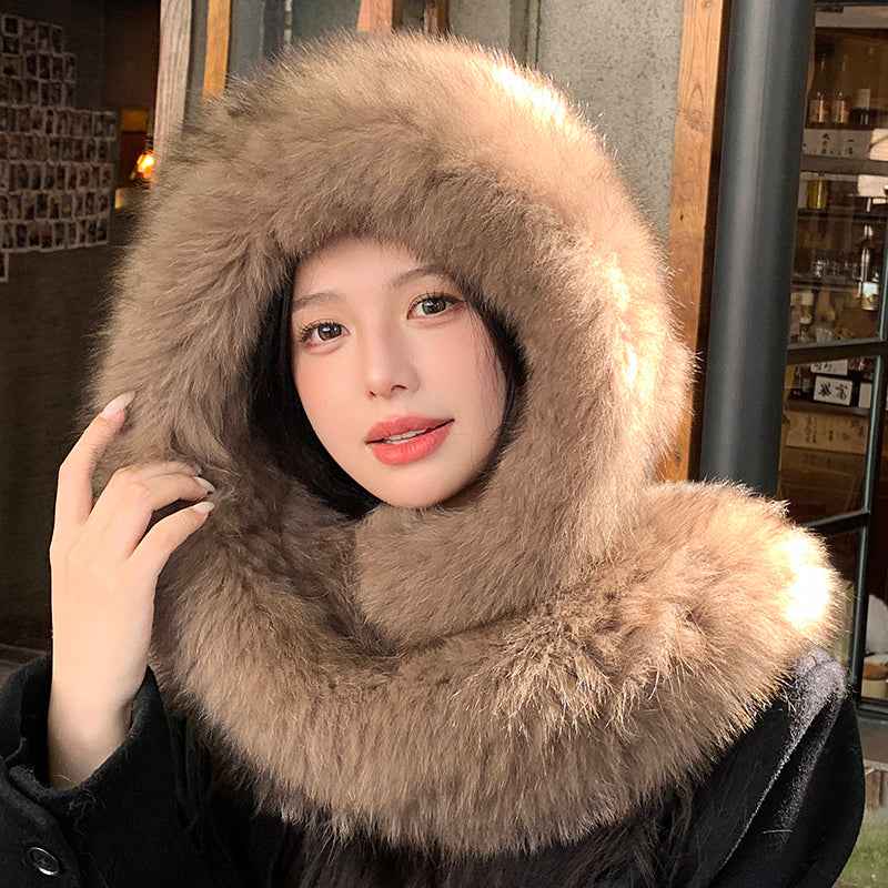 Fox Fur Hat Scarf Snow Hat Women Autumn Winter Warm High - end Double - sided Thickened Plush Earmuff Hat - variant_title
