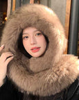 Fox Fur Hat Scarf Snow Hat Women Autumn Winter Warm High - end Double - sided Thickened Plush Earmuff Hat - variant_title