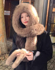 Fox Fur Hat Scarf Snow Hat Women Autumn Winter Warm High - end Double - sided Thickened Plush Earmuff Hat - variant_title