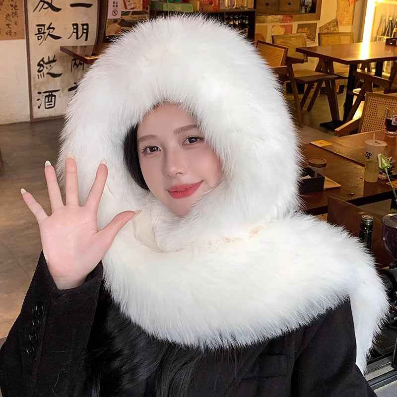 Fox Fur Hat Scarf Snow Hat Women Autumn Winter Warm High - end Double - sided Thickened Plush Earmuff Hat - variant_title