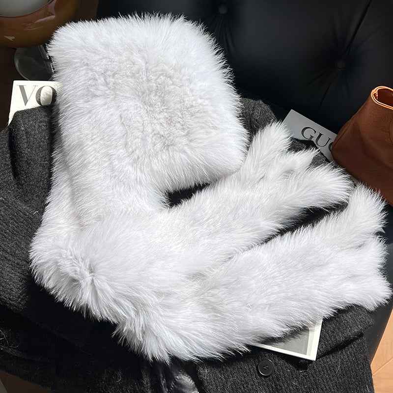 Fox Fur Hat Scarf Snow Hat Women Autumn Winter Warm High - end Double - sided Thickened Plush Earmuff Hat - variant_title