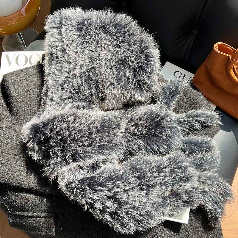 Fox Fur Hat Scarf Snow Hat Women Autumn Winter Warm High - end Double - sided Thickened Plush Earmuff Hat - variant_title