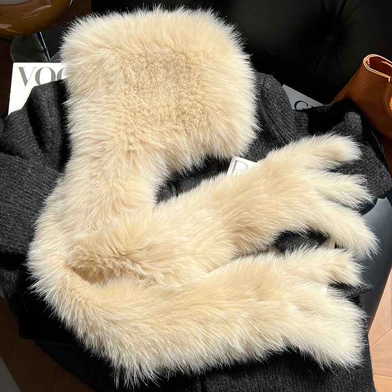 Fox Fur Hat Scarf Snow Hat Women Autumn Winter Warm High - end Double - sided Thickened Plush Earmuff Hat - variant_title