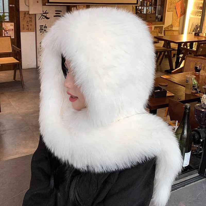 Fox Fur Hat Scarf Snow Hat Women Autumn Winter Warm High - end Double - sided Thickened Plush Earmuff Hat - variant_title