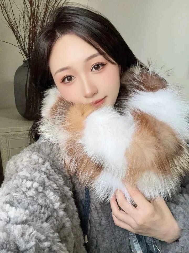 Fox fur scarf autumn and winter thickened warm pullover neck scarf - variant_title