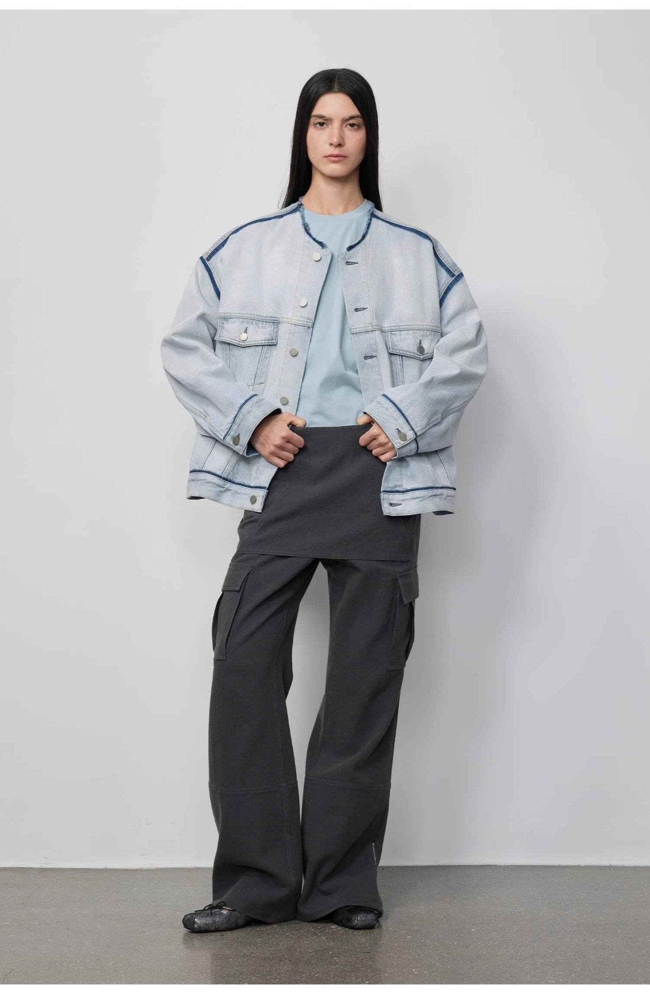 "Free to run away" miu style fake two - piece workwear micro - flared casual pants low - waist slim zipper trousers for women - variant_title