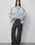 "Free to run away" miu style fake two - piece workwear micro - flared casual pants low - waist slim zipper trousers for women - variant_title