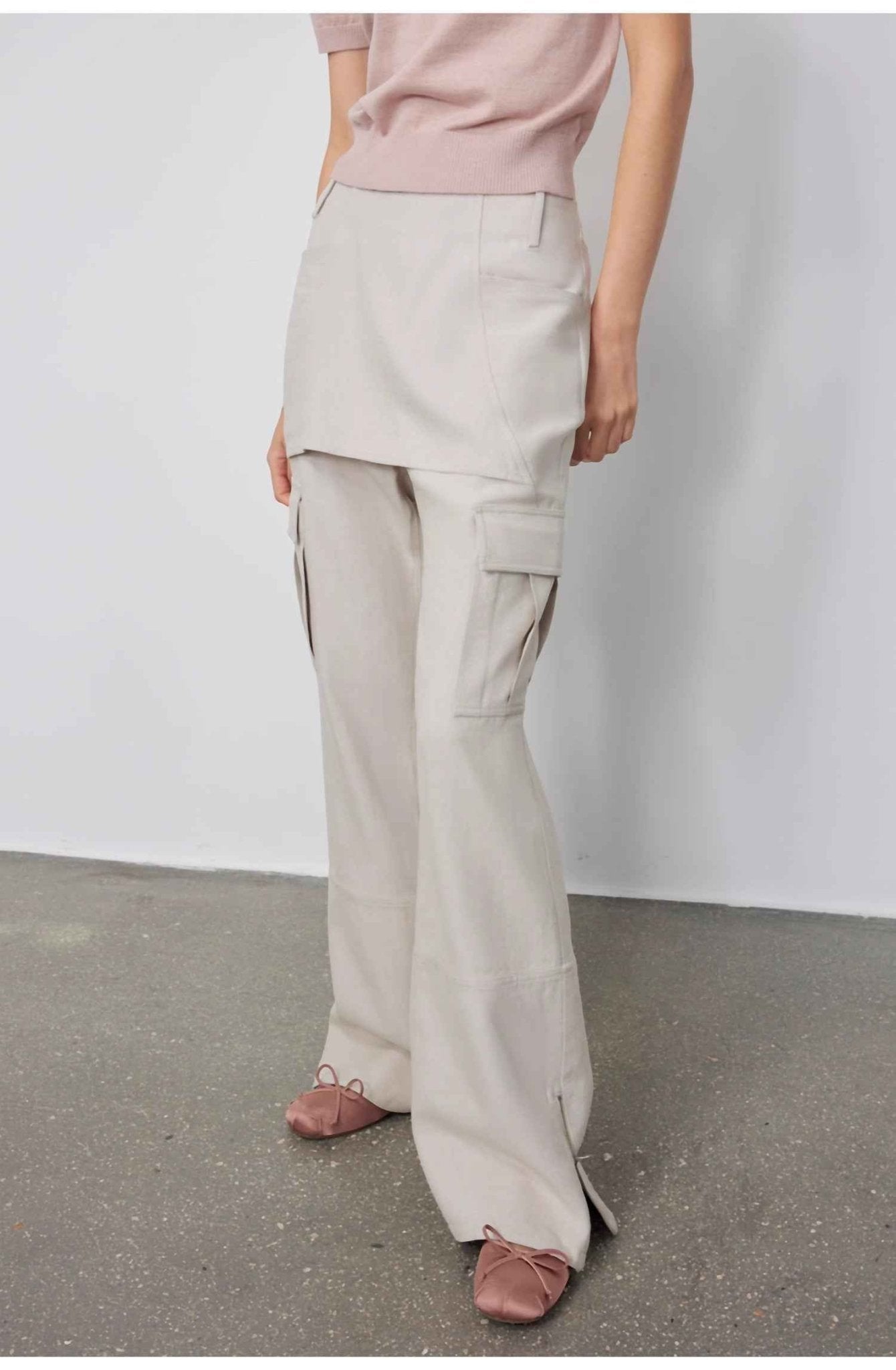 "Free to run away" miu style fake two - piece workwear micro - flared casual pants low - waist slim zipper trousers for women - variant_title