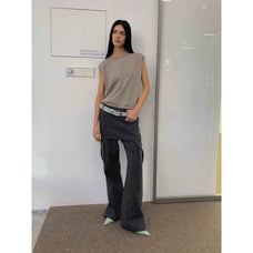"Free to run away" miu style fake two - piece workwear micro - flared casual pants low - waist slim zipper trousers for women - variant_title