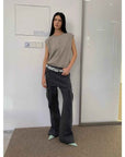 "Free to run away" miu style fake two - piece workwear micro - flared casual pants low - waist slim zipper trousers for women - variant_title