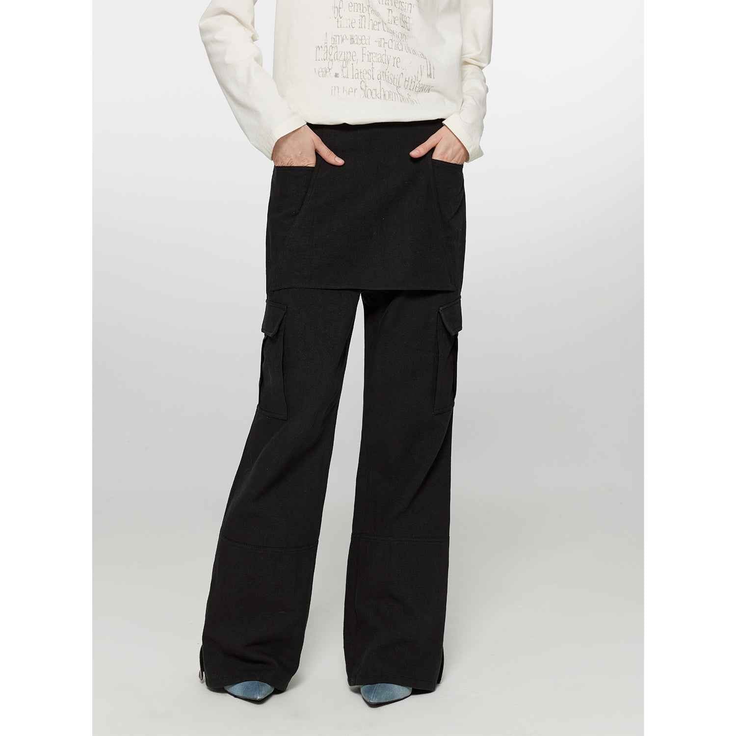 "Free to run away" miu style fake two - piece workwear micro - flared casual pants low - waist slim zipper trousers for women - variant_title
