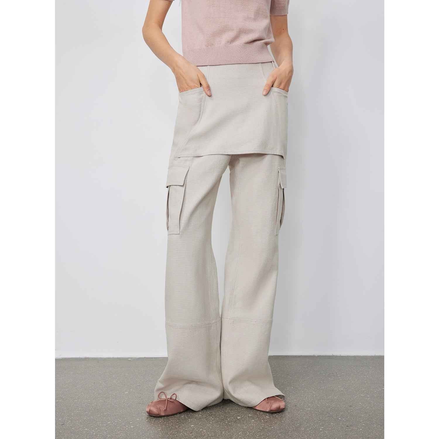 "Free to run away" miu style fake two - piece workwear micro - flared casual pants low - waist slim zipper trousers for women - variant_title