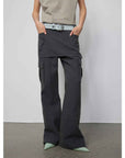 "Free to run away" miu style fake two - piece workwear micro - flared casual pants low - waist slim zipper trousers for women - variant_title