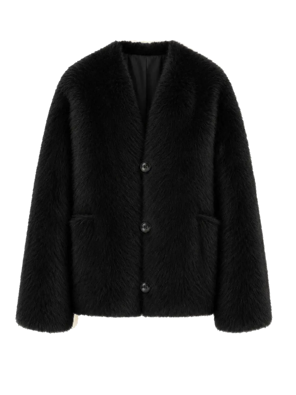 Freezing Point Rum black Italian Toscana shearling V-neck coat product cutout