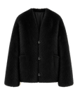 Freezing Point Rum black Italian Toscana shearling V-neck coat product cutout