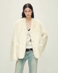 Freezing Point Rum classic white Italian Toscana shearling coat, front styling view