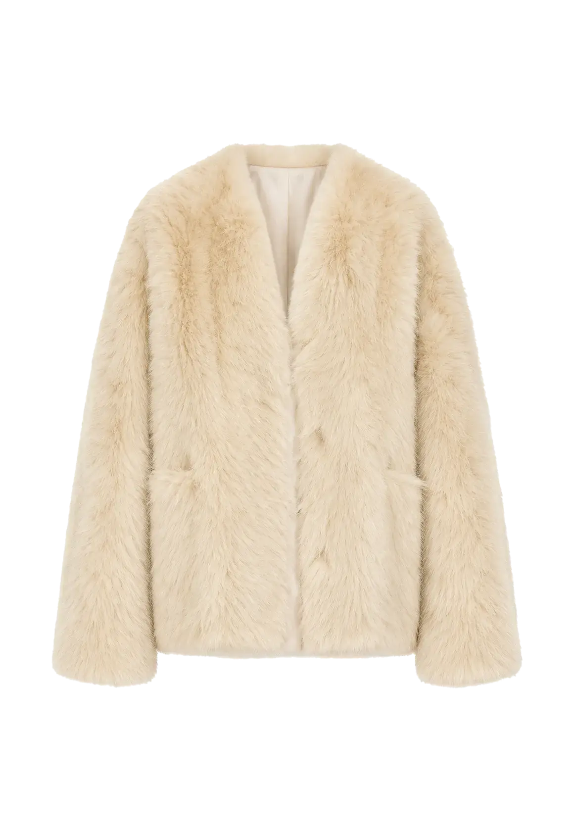 Freezing Point Rum flax rice Italian Toscana shearling V-neck coat product cutout