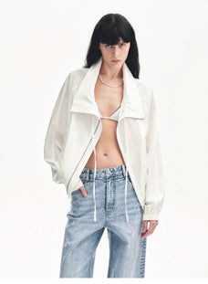 "Front Page Daily" drawstring raglan sleeve straight collar jacket summer - variant_title