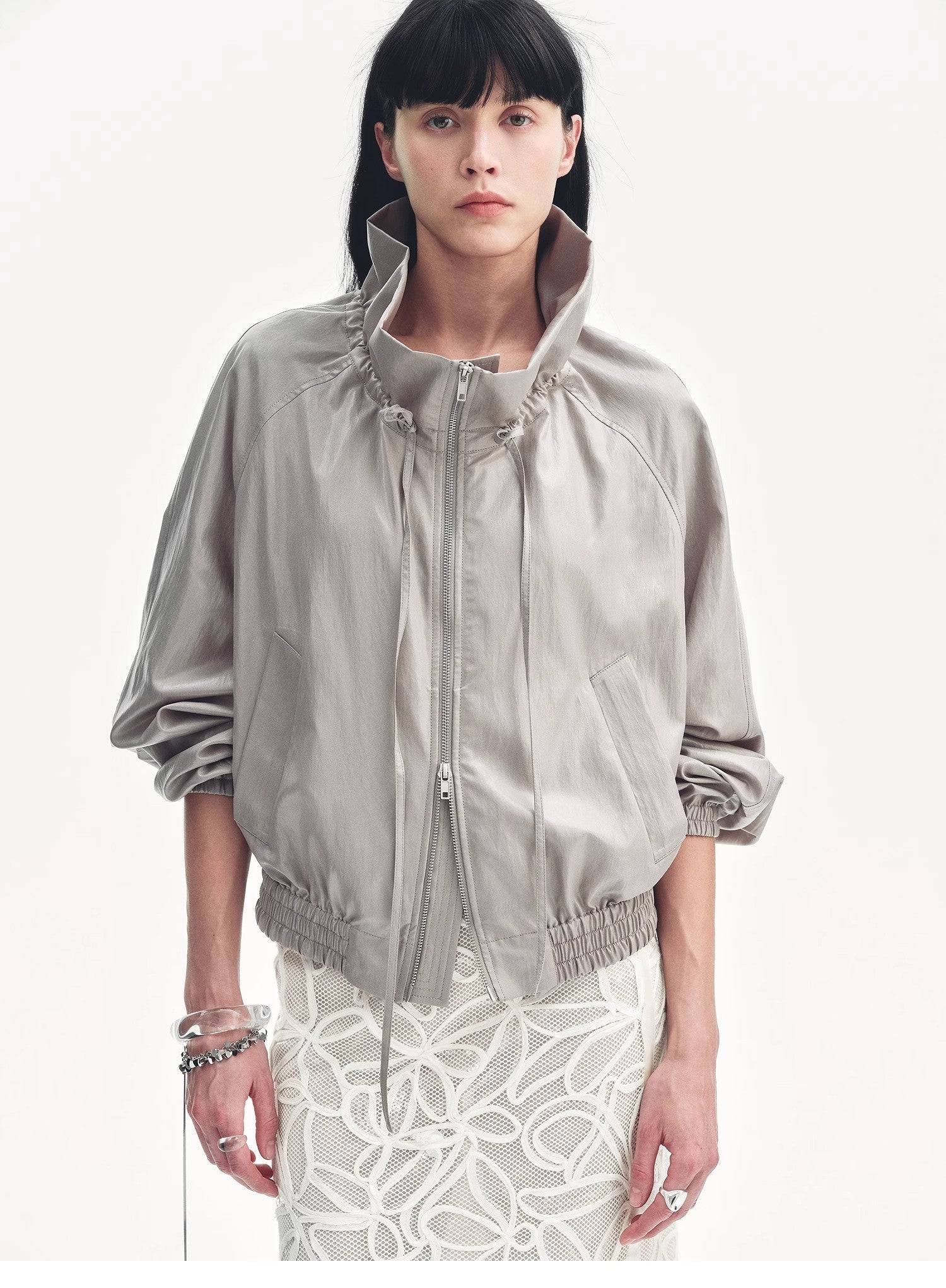 "Front Page Daily" drawstring raglan sleeve straight collar jacket summer - variant_title