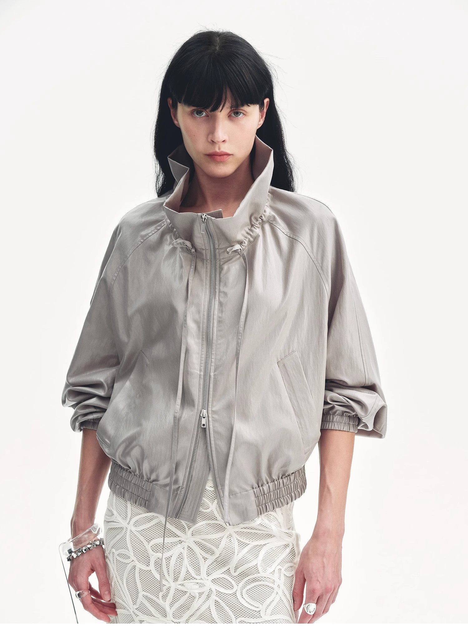 "Front Page Daily" drawstring raglan sleeve straight collar jacket summer - variant_title