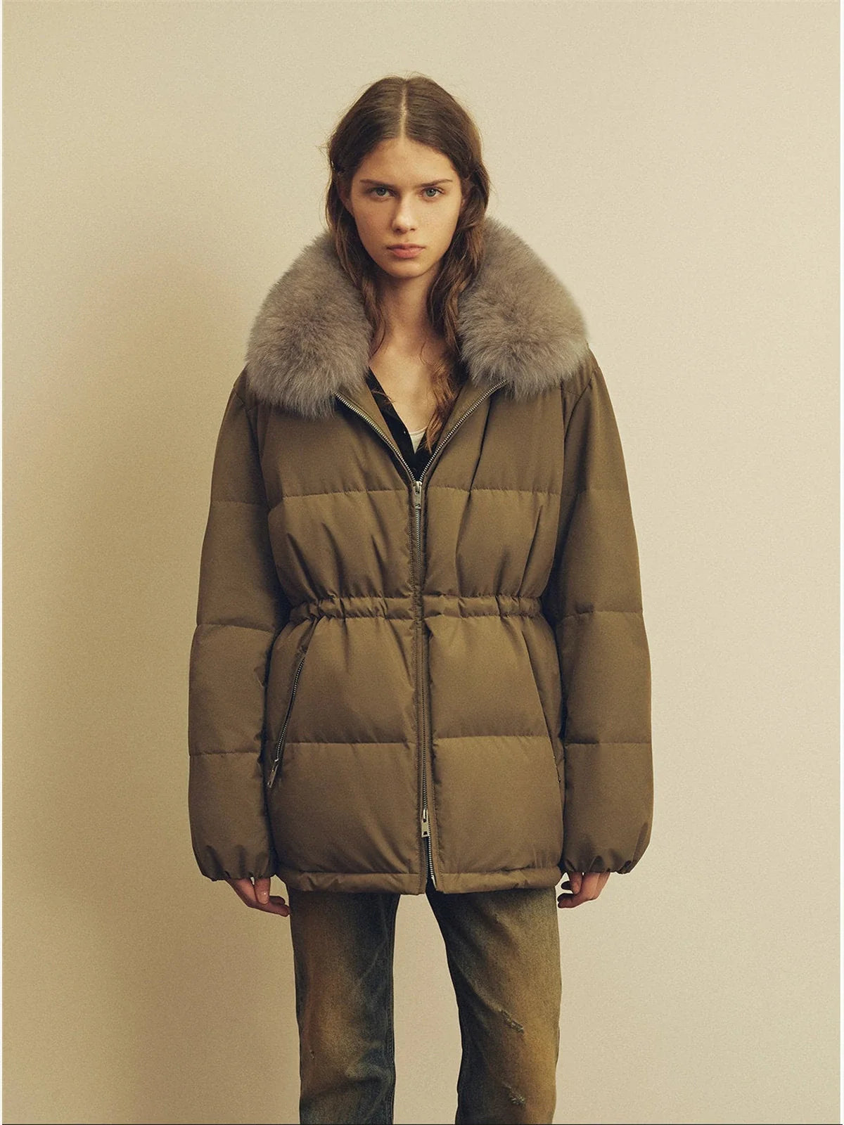 Firelady Frost Wild tea break fur-trim down parka front view
