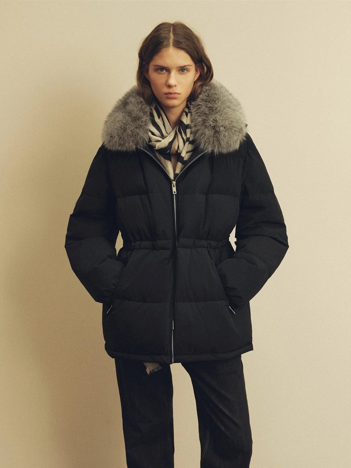 Firelady Frost Wild black fur-trim down parka front view