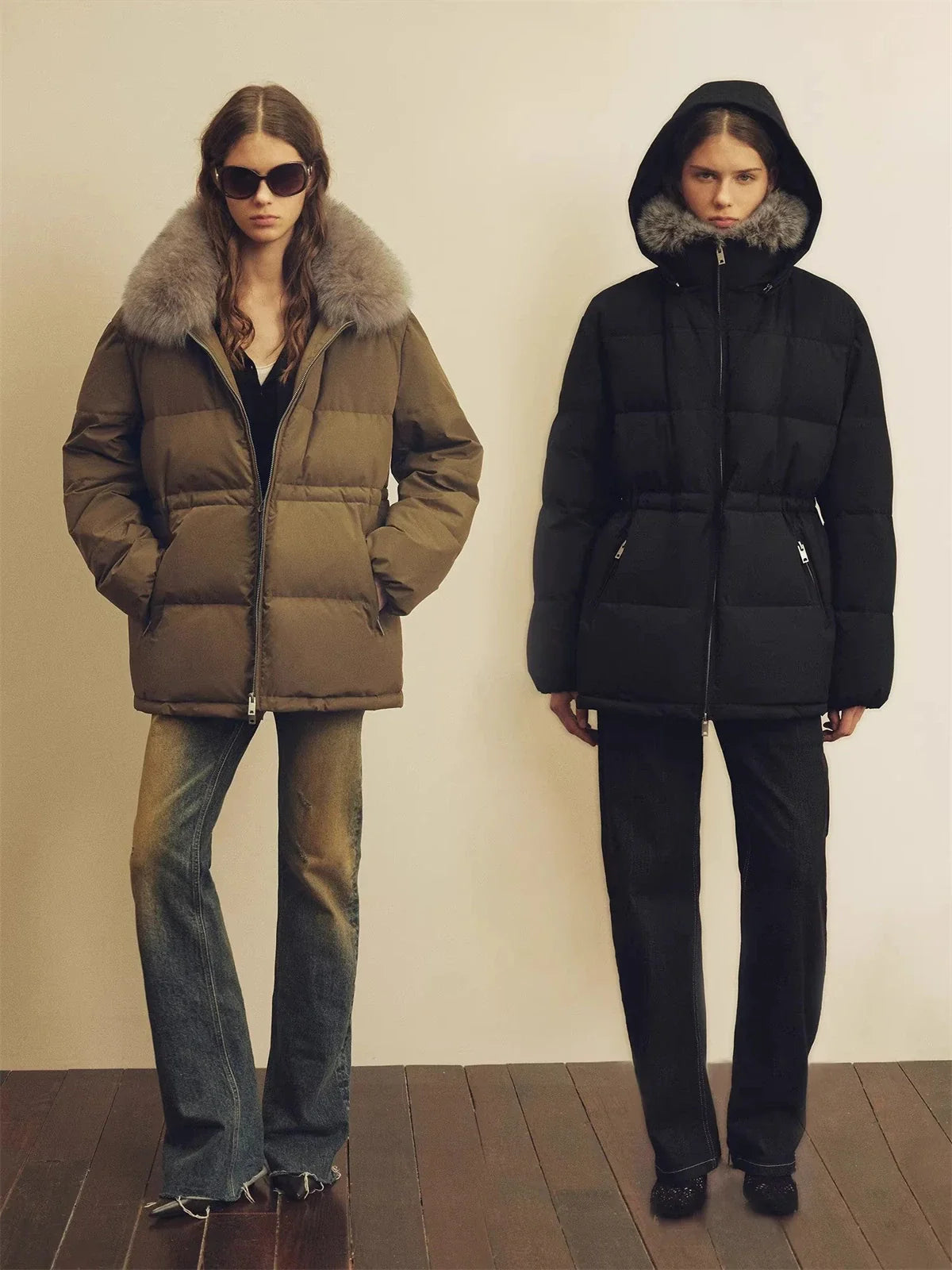 Firelady Frost Wild fur-trim down parka hood detail