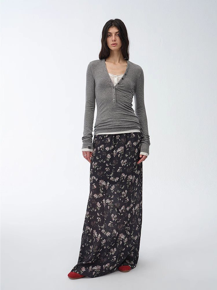 "Gallery Dusse" Vintage Print Straight Draped Skirt - variant_title