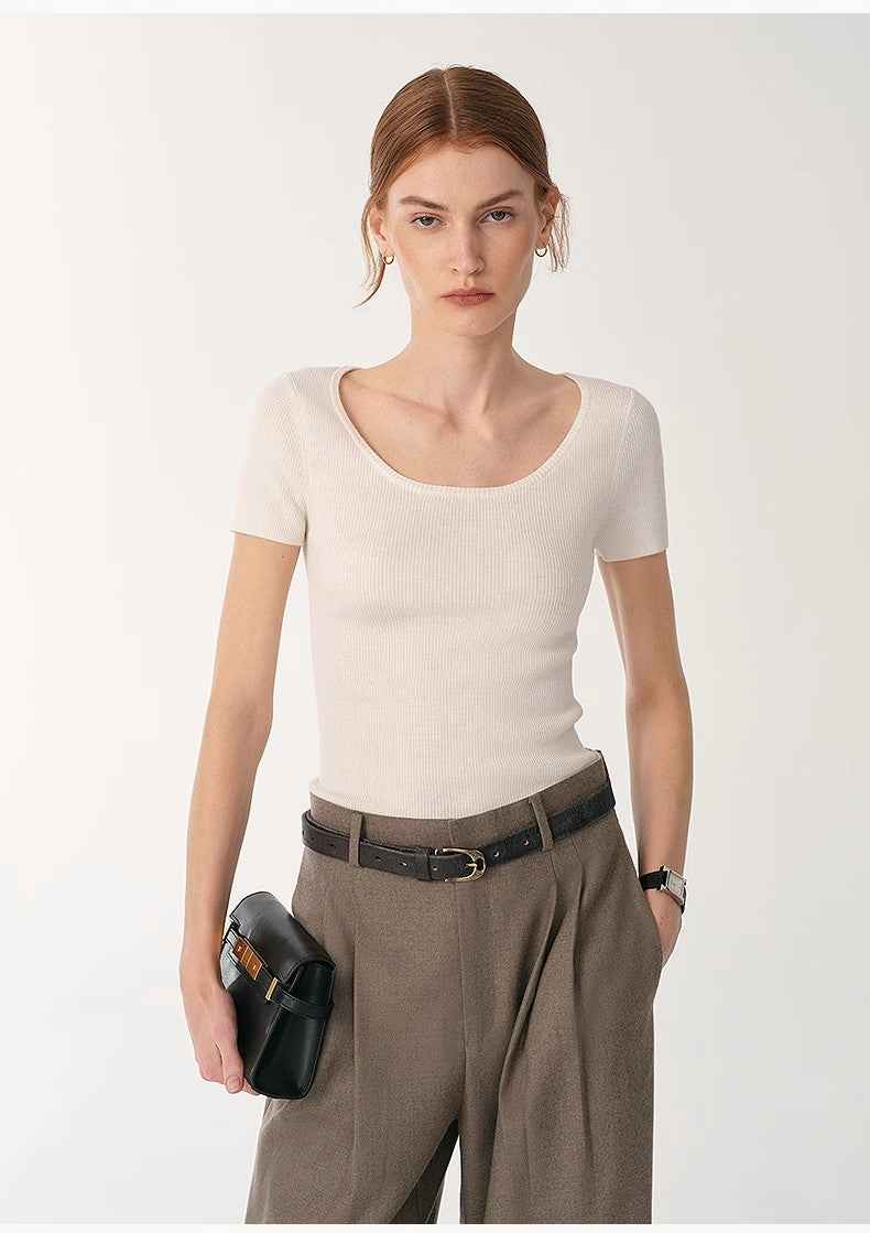 German Yangtze machine washable wool round neck slim short sleeve top for women - variant_title